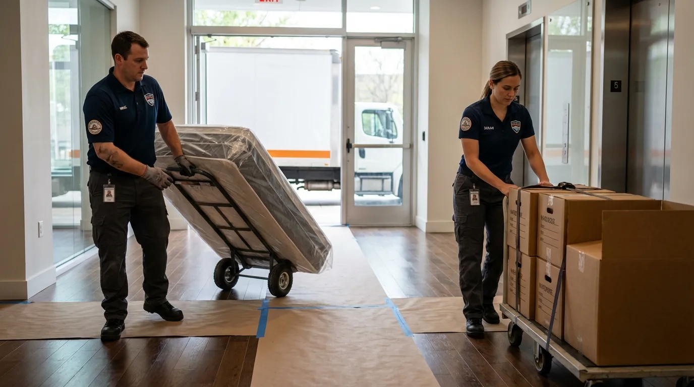 Professional apartment movers loading elevator in Lake Butler, FL